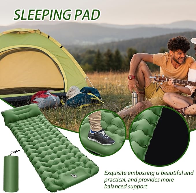 Inflatable Camping Pad | Compact Blow Up Mattress with Pillow | Lightweight Backpacking Sleep Mat - for Outdoor Travel Backpacking Hiking Tent Car Truck SUV Women Men