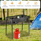 Giantex Outdoor Double Burner Stove, High Pressure 2 Burner Stand Max. 150,000 BTU total, 0-20 PSI Regulator Detachable Legs, Portable Dual Propane Grill Burner Stove for Camping Picnic Cookout
