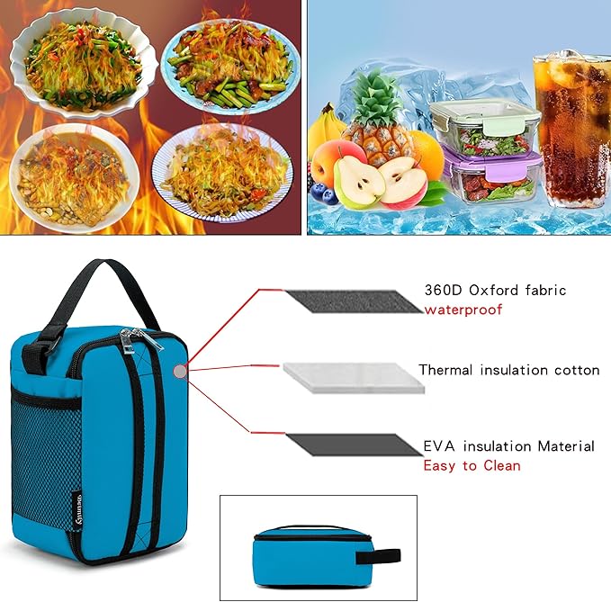 BEIMILY Lunch Box for Men Women Adults,Mini Insulated Lunch Bag for Office Work Picnic,Reusable Portable Lunchbox,Soft Cooler Tote Bag,6 can cooler bag,Mini,Gray Blue
