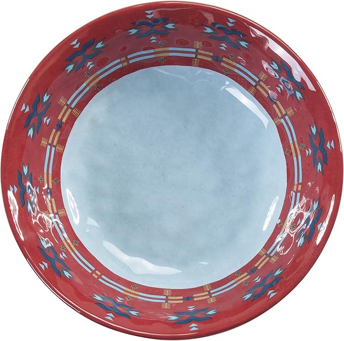 Paseo Road Spirit Valley 14 Piece Melamine Plastic Dinnerware Set with Plates, Bowls and Serving Platter, Southwestern Rustic Cabin Lodge Aztec Style