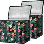 BALEINE 2PK Insulated Reusable Grocery Bags, Collapsible Cooler Bag for Groceries, Heavy Duty Large Insulated Bag (16''x9''x13'', Blossom Season)