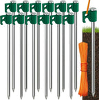 Tradesparker Tent Stakes 12-Pack 8Inch Heavy Duty Garden Stakes Canopy Anchors - Includes Ropes for Camping Tents, Pop Up Canopies and Outdoor Events, Green