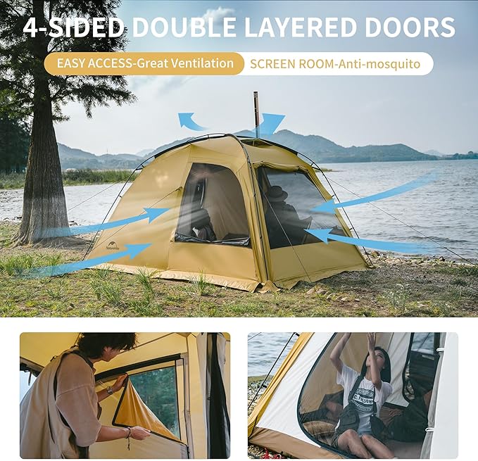 Naturehike Dune Hot Tent with Stove Jack,Double Layer 4 Season Tent,Waterproof 2-4 Person Tents for Camping