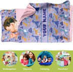 Personalized Toddler Nap Mat for Preschool, Custom Name Kids Sleeping Bag for Daycare, Kindergarten Roll Up Sleeping Mat with Removable Pillow and Soft Blanket, Fun Themes for Boys & Girls
