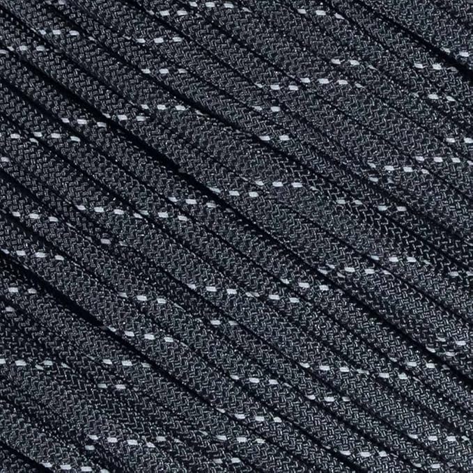 Fluorescent Reflective 550 Type III Guyline Tent Rope Camping Survival Cord High-Visibility Paracord (Reflective Black, 50 Feet)