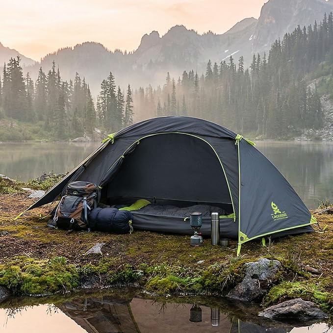 1 Person Backpacking Tent for Camping – Waterproof Windproof Camping Tents, Lightweight Single Pole Tent for Motorcycle, Hiking, Bicycle, Outdoor