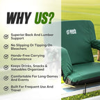 BRAWNTIDE Stadium Seat for Bleachers with Back Support - Wide Padded Reclining Bleacher Seat, Portable Folding Stadium Chair with Armrests, Hooks, Straps, Cup Holders & Pockets for Games & Concerts
