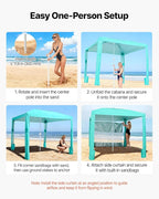VEVOR Beach Cabana, 8 x 8 ft Beach Canopy with Side Wall, UPF 50+ Protection Easy Setup Cabana Tent with Sand Pockets, Adjustable Height Portable Shade Sun Shelter Umbrella for Family & Friends, Green