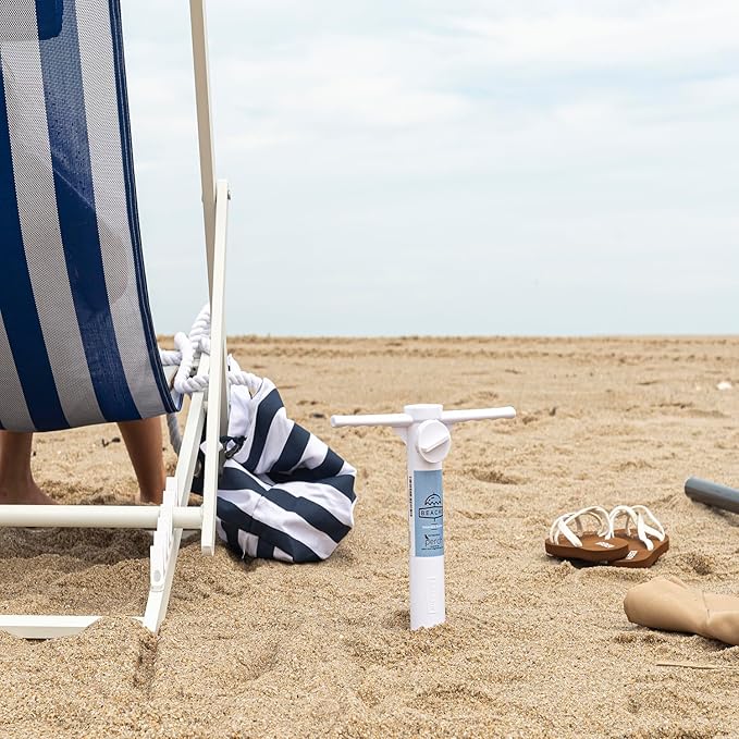 Beach Umbrella Sand Anchor - Heavy Duty Base with Spiral Screw for Strong Wind Resistance - Rust-Resistant and Fits Poles Under 1.5" Diameter - Universal Stand Holder - 9.5"x15"×3.5", White