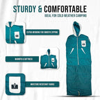 Thermotuff Wearable Sleeping Bag with Dual Hoodie, Zippered Arm Holes, Pockets & Adjustable Drawstring - Ideal for Camping, Cold Weather Hiking, and Stadium Sak Blanket