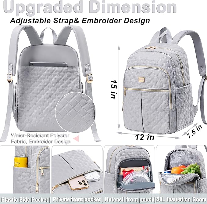 Weitars Lunch Backpack For Women Men,20L Cooler Backpack Insulated Lunch Bag For Women With Side Pockets Waterproof,Meal Prep Backpack,Adult Backpack Cooler For Lunch Picnic Hiking Camping Beach