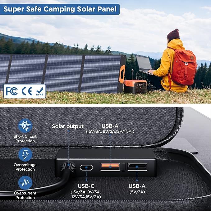 220W Portable Solar Panel for Power Station,23.5% Efffciency Mono Foldable Solar Charger for Jackery 1000 V2/EcoFlow Delta/Bluetti/Anker Solix,IP67 Waterproof for RV Camping Home Backup