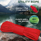 TECEUM Rope – 150 Feet x 1/4 Inch (7mm) – Red – Strong All-Purpose Utility Rope – Camping, Crafting, Flag Pole, Indoor & Outdoor – Polypropylene Nylon Poly Lightweight Diamond Braided Cord