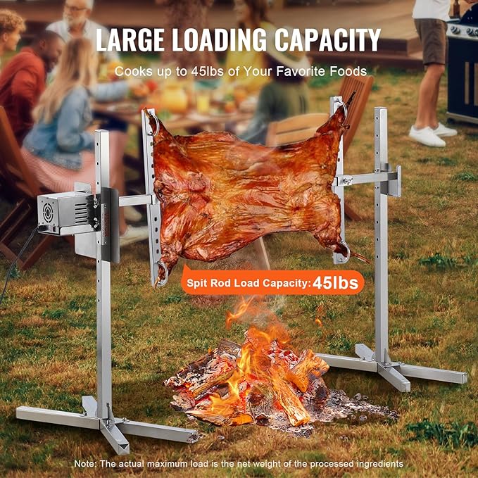 VEVOR Electric BBQ Rotisserie Grill Kit, 52 Inch 88 lbs Capacity, Automatic 38W Motor Height Adjustable Universal Roaster Stand, Stainless Steel Grilling Kit, Spit Rod with Heat Shield for Pig Lamb