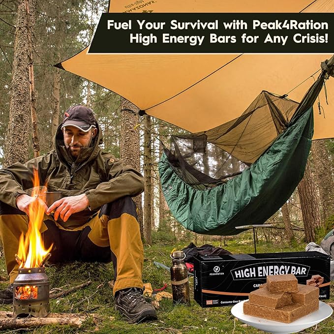 PEAK4RATION High Energy Bar | Compact Compressed Food Bar - Caramel Cinnamon 6864kcal | Long Shelf-Life Emergency Food Ration - 6 Day Package 1.5kg (6x250g Box) | Survival Preparedness Food Bar for Outdoor Camping, Crisis, Earthquake, Wildfire, Home Pr...