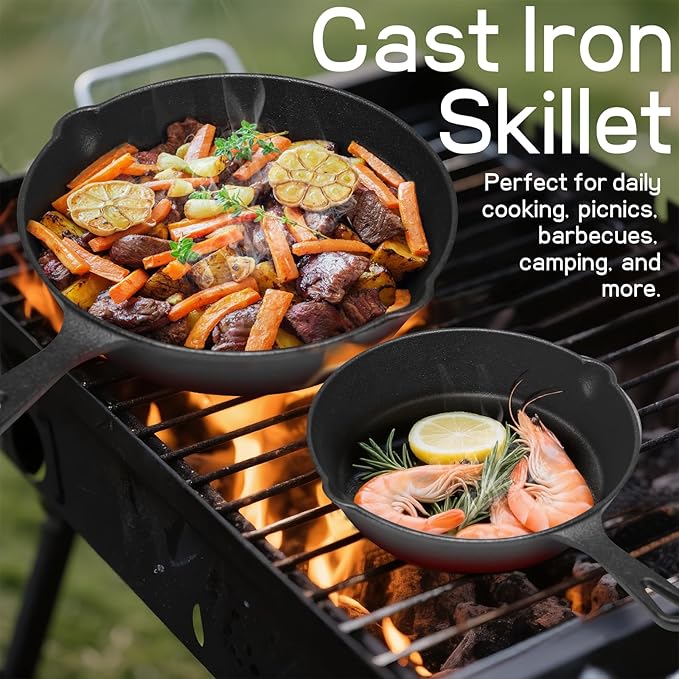 WANGYUANJI Cast Iron Skillet Set - 3-Piece (6/8/10 Inch) Uncoated Raw Iron Frying Pans - Traditional Heavy Duty Cookware for Oven, Grill, Campfire - Requires Seasoning for Natural Non-Stick