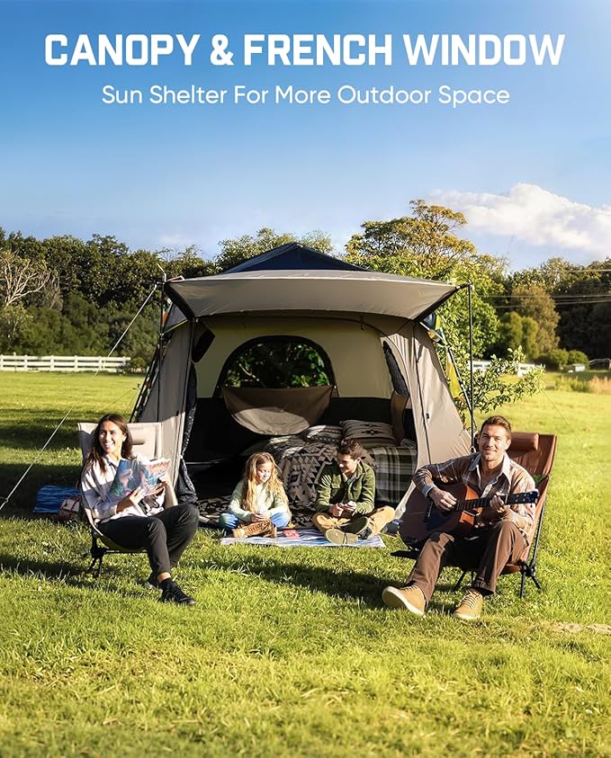 FanttikOutdoor Zeta C8/C10 Apex Camping Tent, 8/10 Person Instant Cabin Tent Setup in 60s, Family Tent with Carry Bag for Family Camping & Hiking, Waterproof, Upgraded Ventilation