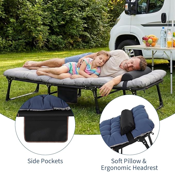 PeakPursuit Portable Camping Cot, Sleeping Cot for Adult, Heavy Duty Folding Cot Max Load 400LBS with Thick Mattress, Camping Bed for Travel Tent Day Bed Outdoor Home Guest Office Nap