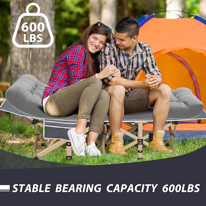 Folding Camping Cot for Sleeping, Portable Cots for Adults, Heavy Duty Cot Bed 550LBS(Max Load), Extra Wider Cots with Large Pocket for Outdoor, Office, Beach