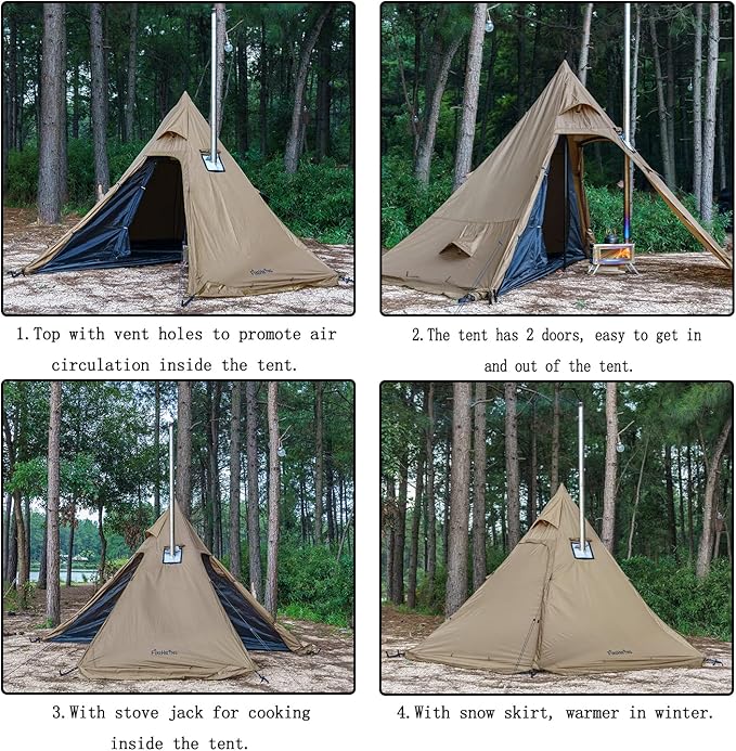 FIREHIKING Camping Hot Tent 2-4 Person Teepee Tent with Stove Jack for Backpacking Hunting 11'6" x 6'11" | with Stove Jack, for Backpacking, Hunting
