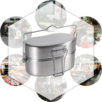 Goetland German Style M31 Military Mess Kit Mess Tin 304 Stainless Steel Backpacking Cookware Set Camping Pot Pan Set
