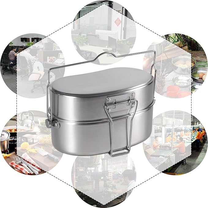 Goetland German Style M31 Military Mess Kit Mess Tin 304 Stainless Steel Backpacking Cookware Set Camping Pot Pan Set