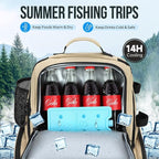 PLUSINNO Cooler Fishing Backpack with Rod Holders 45L Large Water-resistant Fishing Tackle bag Store Fishing Gear Fishing Gifts for Men Father, Sport Bags