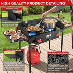 Bestfire 2 Burner Camping Stove with Windpanel& Side Shelves, Bag, Auto Ignition Button,Regulator,150,000 BTU High Pressure Camping Stove Propane Burner With Removable Legs for Outdoor BBQ&Backyard