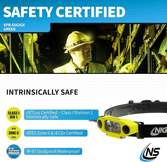 Nightstick XPR-5562GX DICATA Intrinsically Safe USB Low-Profile Dual-Light Headlamp