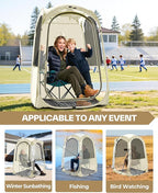 Sportneer XL Clear Pop Up Sports Tent, 46" L x 46" W x 63.5" H Spacious Outdoor TPU Shelter for 1 Adult & 1 Child, Warm All-Weather Bubble Pod with Instant Setup, Wind & Rain Guard for Spectators