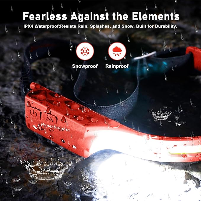 Headlamp Rechargeable LED (2-Pack, Red) 230° Wide Beam, USB-C Lightweight Head Lamp, Long Runtime, Water-Resistant for Camping, Hiking, Running, Fishing, Repair Work