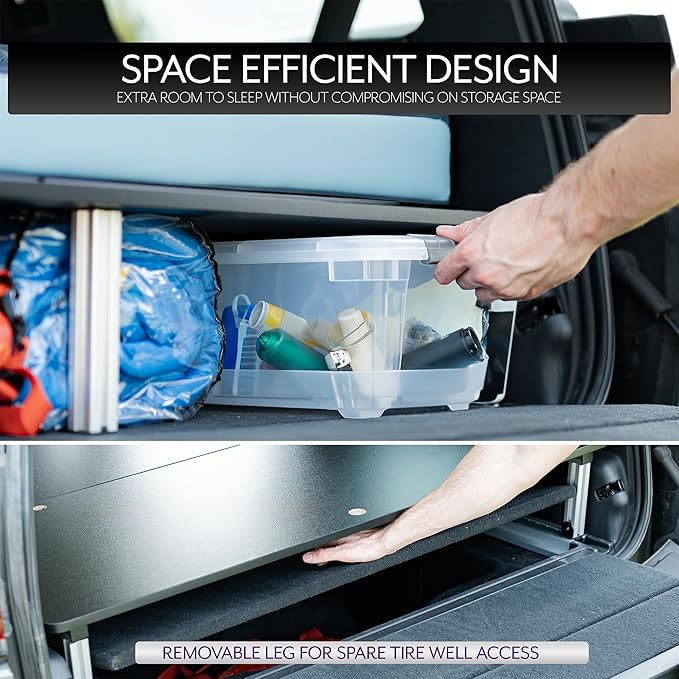 Life Finds Sleeping Platform Storage System Designed for Rivian R1S Vehicles, Folding Platform with Underneath Storage, Black, LF-R1SP