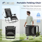 MAISON ARTS Oversized Zero Gravity Chairs Set of 2, Folding Padded Recliner Anti Gravity Lounge Chair with 28" Wide Seat and Cup Holder, Support 400lbs, Grey & Black