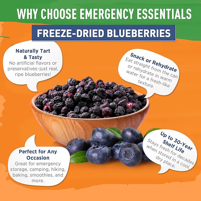 Emergency Essentials Freeze-Dried Whole Blueberries #10 Can, Freeze-Dried Blueberries, Emergency Snack Cans, Nutritious Food, 30-Year Shelf Life Food
