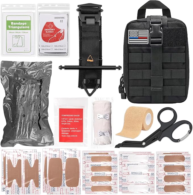 41 PCS IFAK Trauma Kit with Tourniquet, 4-Inch Israeli Bandage, Splint, Tactical First Aid Kit for Car, Camping, Hiking and Travel with Molle Bag (Black)