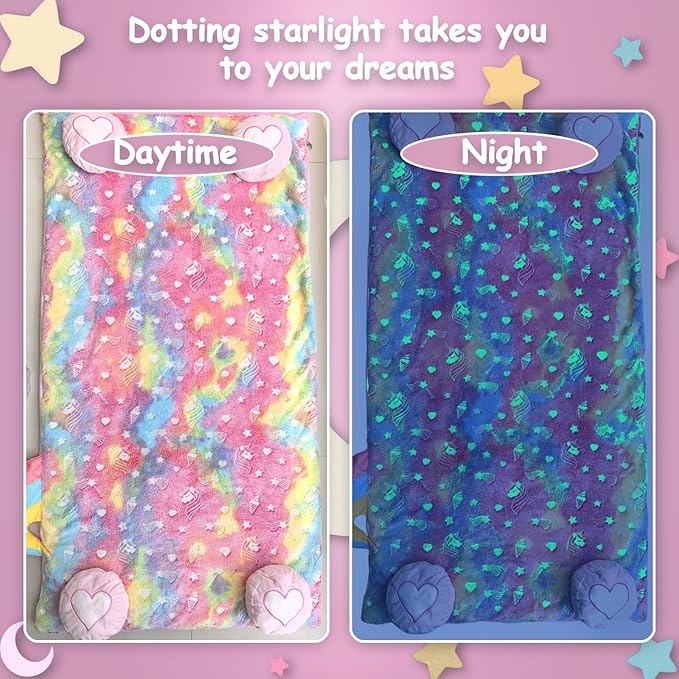 Kids Sleeping Bag, Large Unicorn Slumber Bag for Girls Boys, Portable Nap Mat, Preschool Daycare Kindergarten Birthday Gift 3-12 Yr Child
