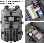 MOLLE Assault Backpack, Tactical Backpack Military Army Camping Rucksack, 3-Day Pack Trip w/USA Flag Patch, D-Rings Grey and Black