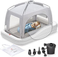 QPAU Inflatable Toddler Travel Bed with Tent, Portable Kids Air Mattress with Safety Sides, Ideal for Home, Grandma's, Camping, Traveling -Includes Fast Electric Pump