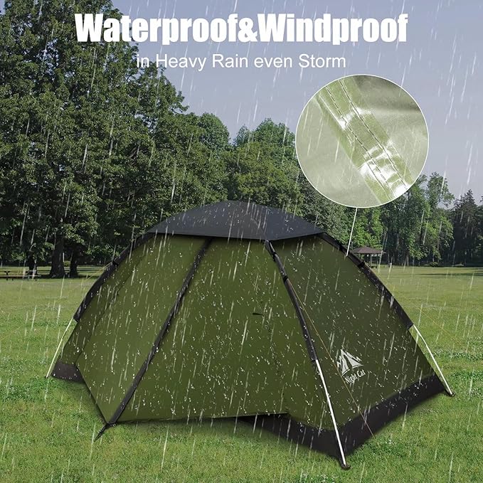 Night Cat Backpacking Tent for One 1 to 2 Persons Lightweight Waterproof Camping Hiking Tent for Adults Kids Scouts Easy Setup Single Layer 2.2x1.2m