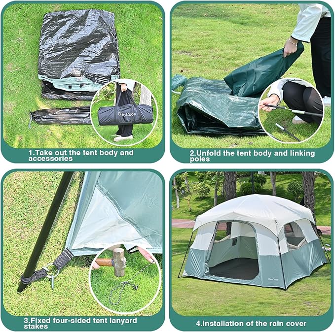 Tents 4/6/8/12 Person, Easy Setup Waterproof Camping Tent with Rainfly, Portable Double Layer Large Family Tent for Camping Backyard Outdoor &Hiking