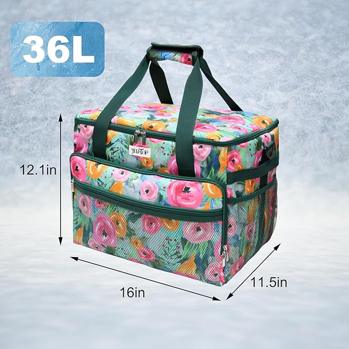 Soft Cooler Bag Floral 40 Cans, Collapsible Insulated Large Lunch Bag for Women, Portable Storage for Camping Travel Picnic BBQ Beach