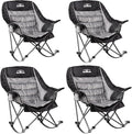 Oversized Rocking Camping Chairs Set of 2, Fully Padded Camp Chairs for Adults with Side Pocket and Cup Holder, Heavy-Duty 400lbs Capacity, Black & Gray