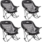 Oversized Rocking Camping Chairs Set of 2, Fully Padded Camp Chairs for Adults with Side Pocket and Cup Holder, Heavy-Duty 400lbs Capacity, Black & Gray