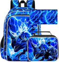 3Pcs Dinosaur Backpack for Boys, 17" Kids Lightning Bookbag for Elementary Preschool Kindergarten, School Backpacks with Lunch Box (Blue)