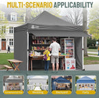 CROWN SHADES 10x10 Pop Up Canopy Tent with 4 Sidewalls, Instant Commercial Tent with 1-Person Setup Patended Centerlock, Extend Awning, 4 Sidewalls, 4" Wheels, Sto'N Go Bag, Grey
