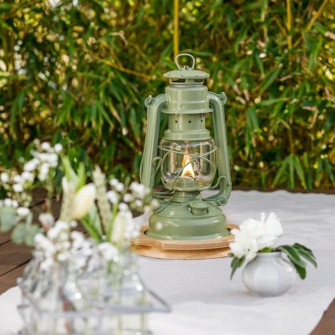 Feuerhand Baby Special 276 Storm Lantern - Made in Germany Since 1893 - Petroleum Lamp Made of Powder-Coated Steel and Shatterproof Glass - Sage Green