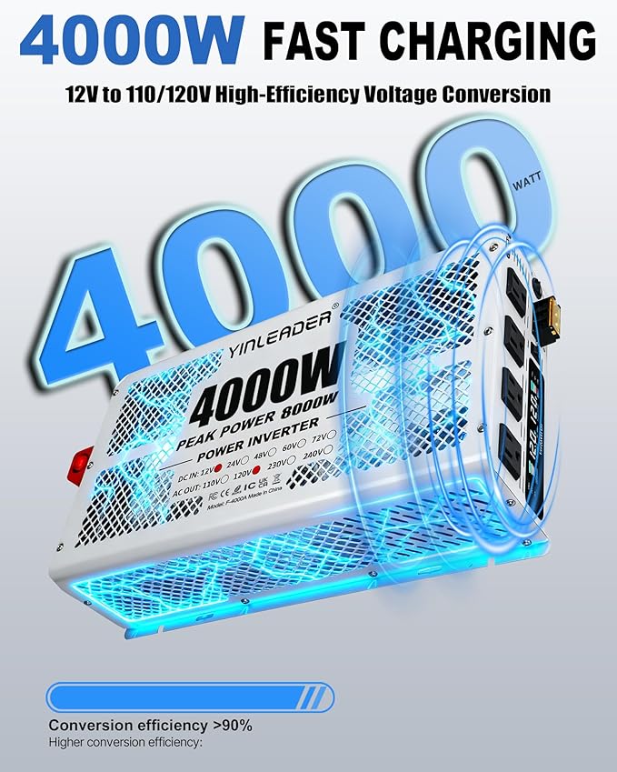 4000W Power Inverter 12V to 110V/120V, Solar Inverter Remote for RV Camping Off-Grid Solar Inverter Systems