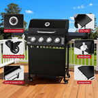 4-Burner Propane Gas BBQ Grill, 40,000 BTU Output Stainless Steel Gas Barbecue Grill with Side Tables & Wheels for Backyard,Camping and Outdoor Cooking (Black)