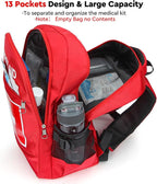 First Aid Backpack with Multi-Pocket, Emergency Medical Backpack, Large Capacity & Water-proof, Empty First Aid Bag for Home Office EMT Paramedics, Red