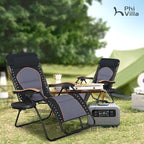 PHI VILLA XXL Oversized Padded Zero Gravity Chair Set of 2, Foldable Patio Recliner, 30" Wide Seat Anti Gravity Lounger with Armrest and Cup Holder, Support 400 LBS (Black & Orange Accents)